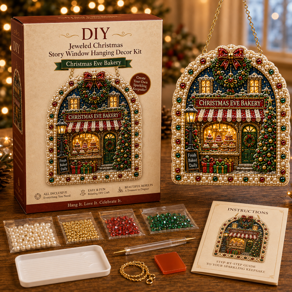 🎅✨DIY Jeweled Christmas Story Window Hanging Ornament Kit
