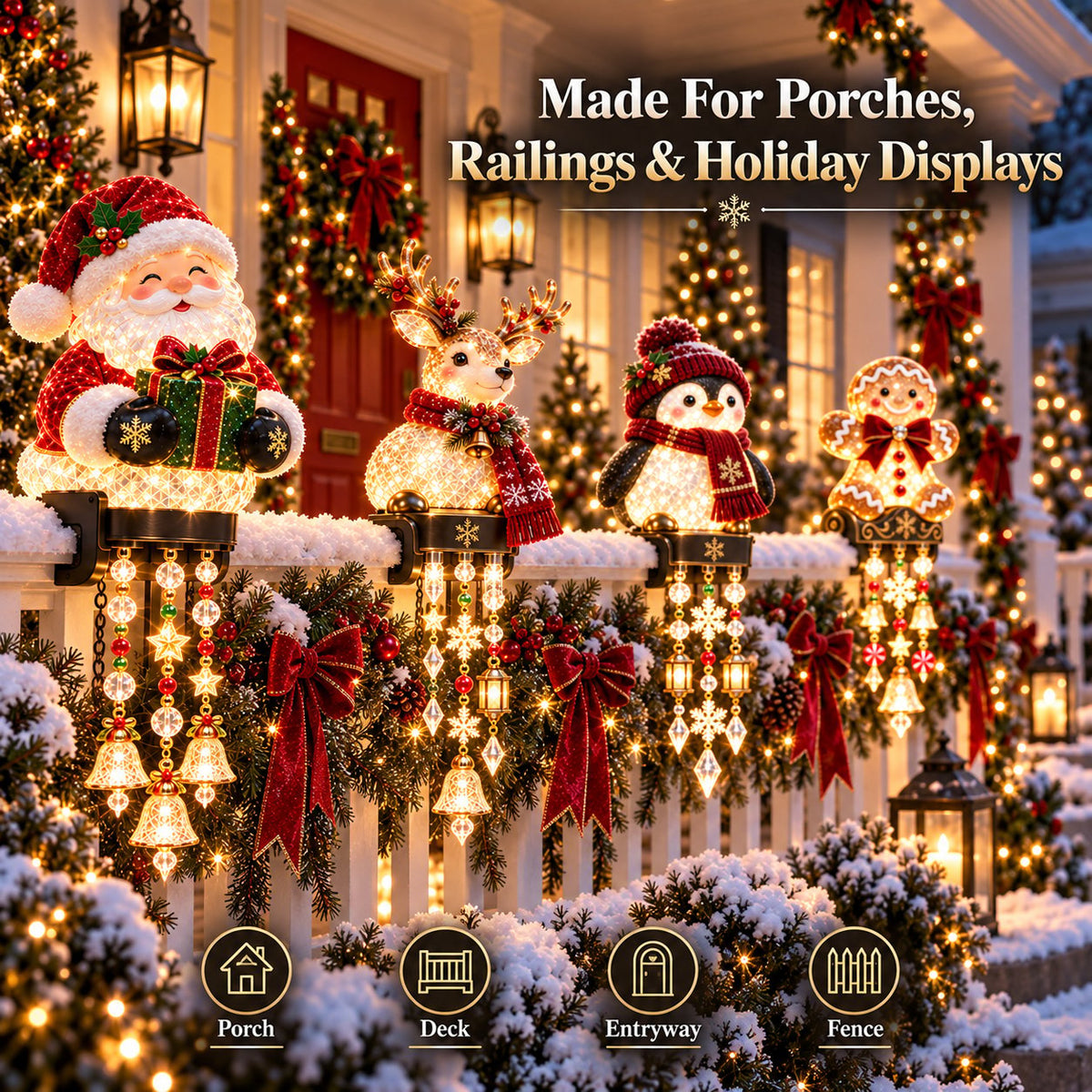 10W+SOLD!🔥🎅Christmas Porch Railing Lights – 4 Festive Character Designs🎄