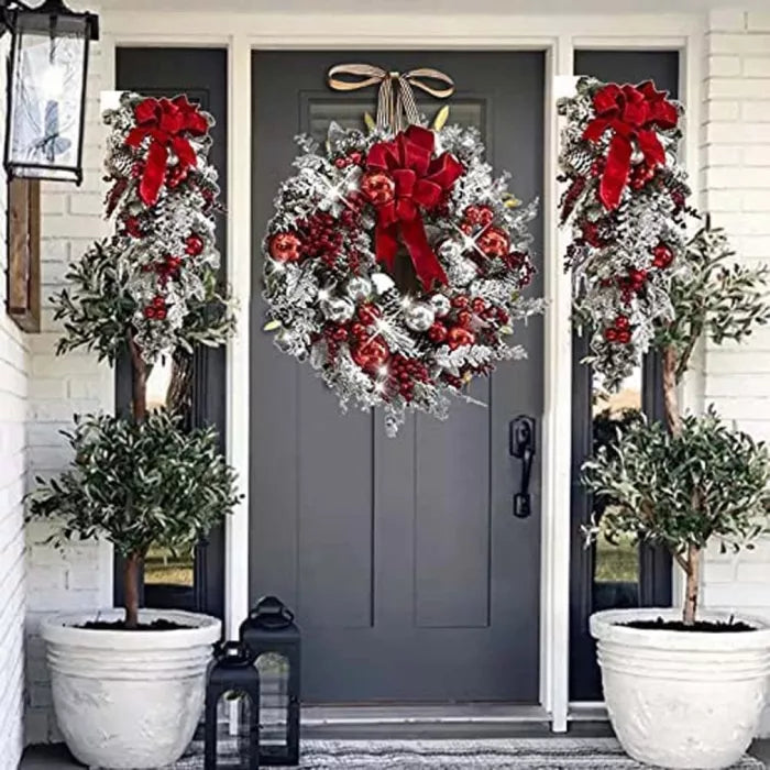 Yeouu | Cordless Prelit Holiday Trim | LED Lights, Auto-Timer & Premium Red/White Decor