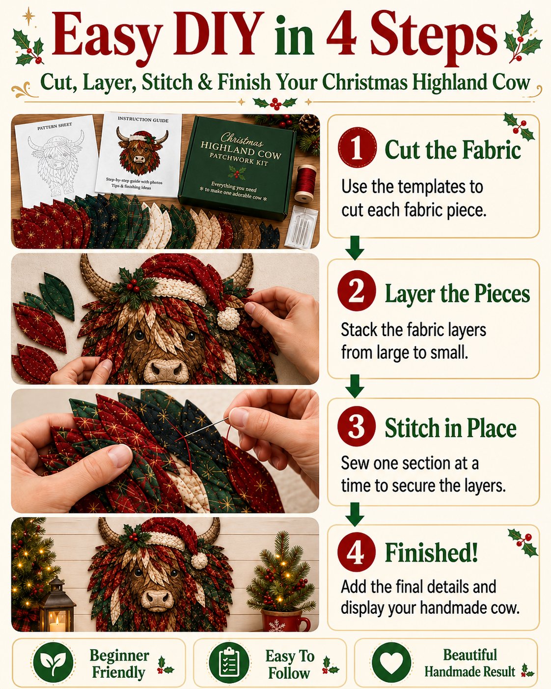 Christmas Woodland Wildlife DIY Patchwork Kit – ✨Create a Festive Handmade Keepsake