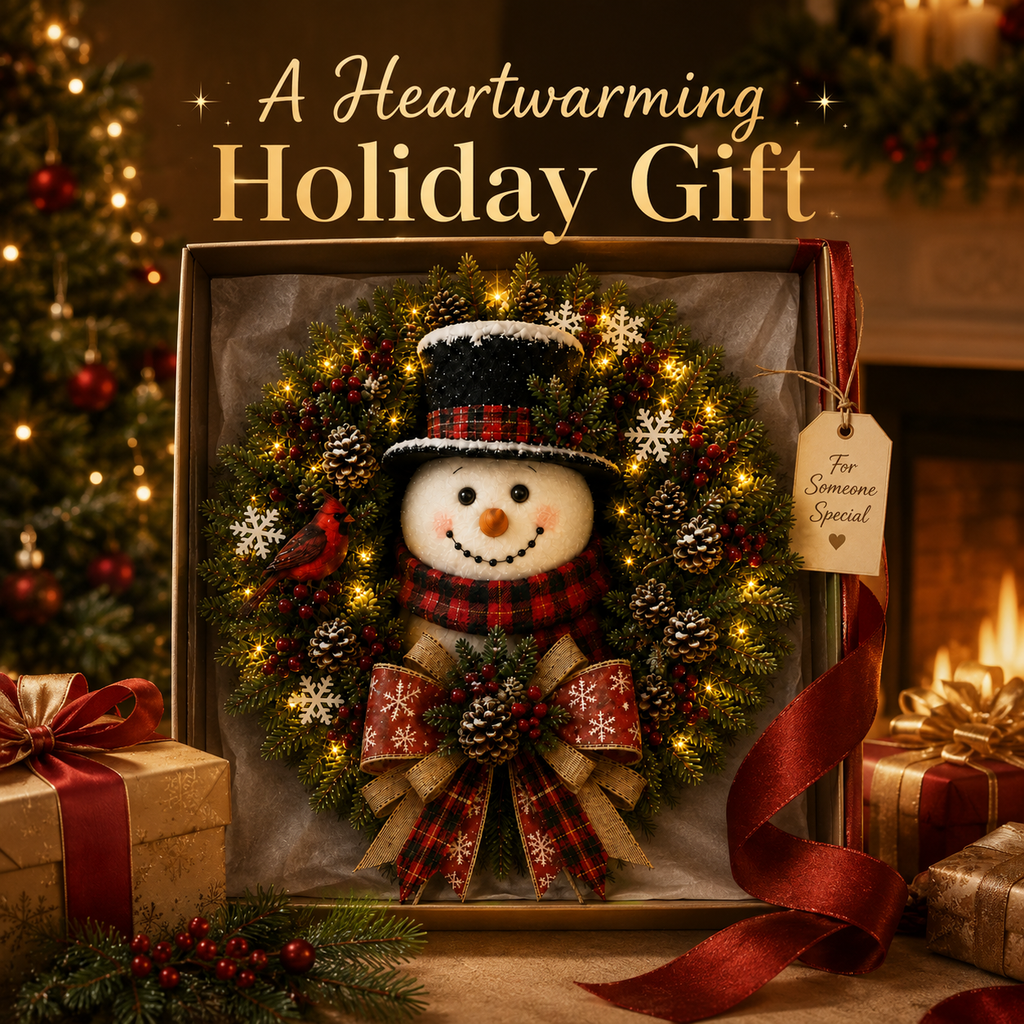 Snowman Lighted Christmas Wreath™ – Festive Holiday Door Decor