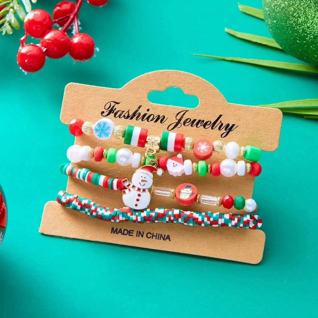 Yeouu | 4pcs Christmas Snowman Handmade Beaded Bracelet set gift idea