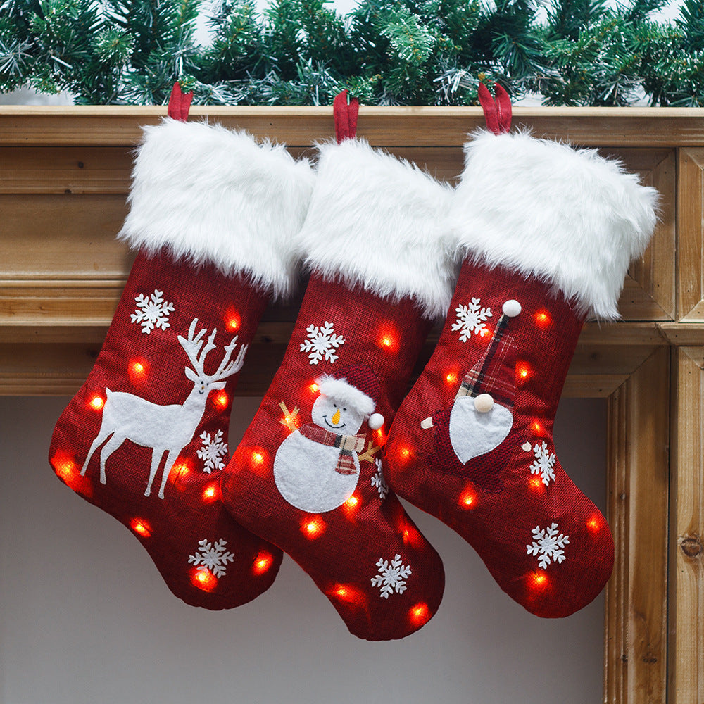 Yeouu | Christmas Ornament With Light Burlap Embroidery Sock Gift Bag