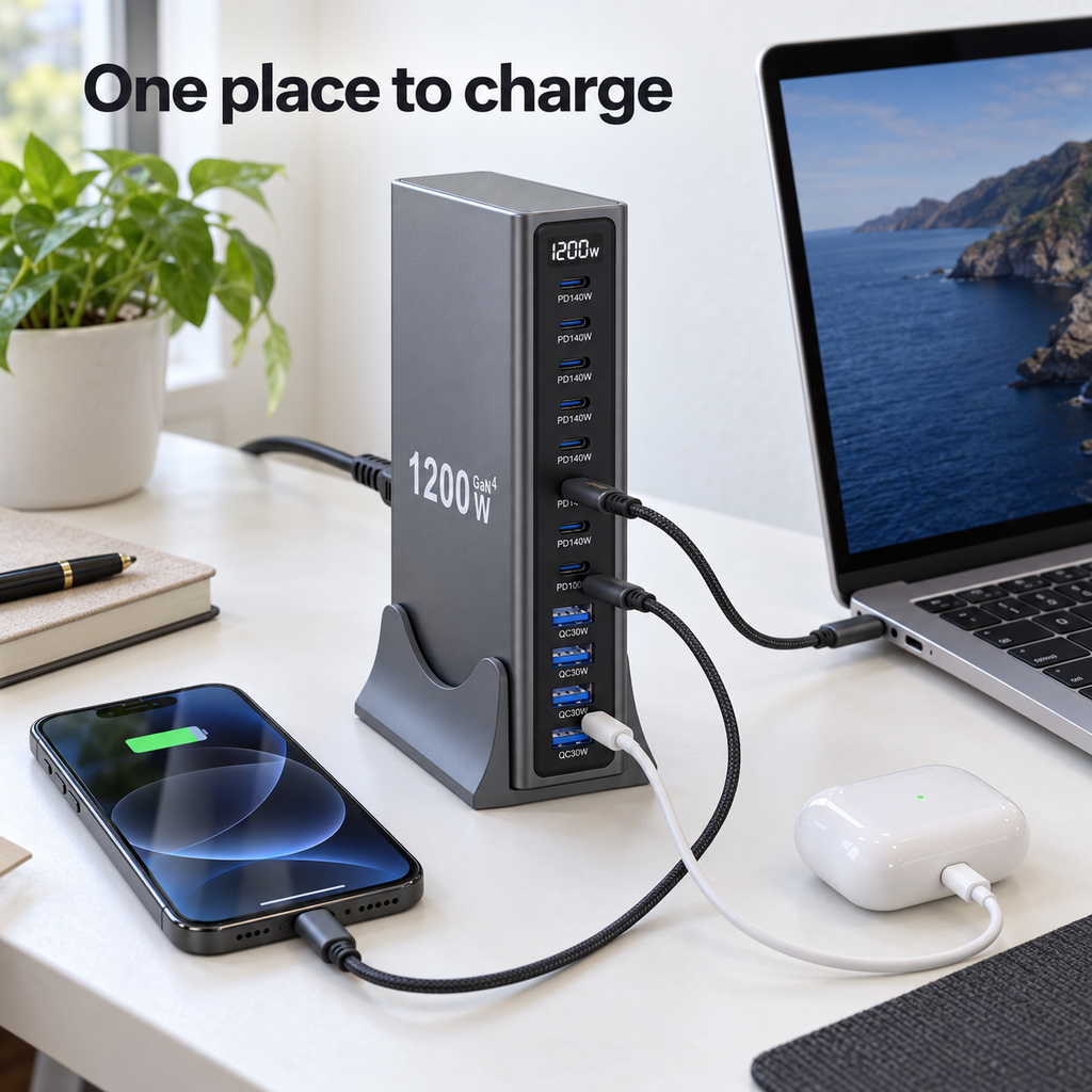 One Outlet Multi-Device Desktop Charging Station
