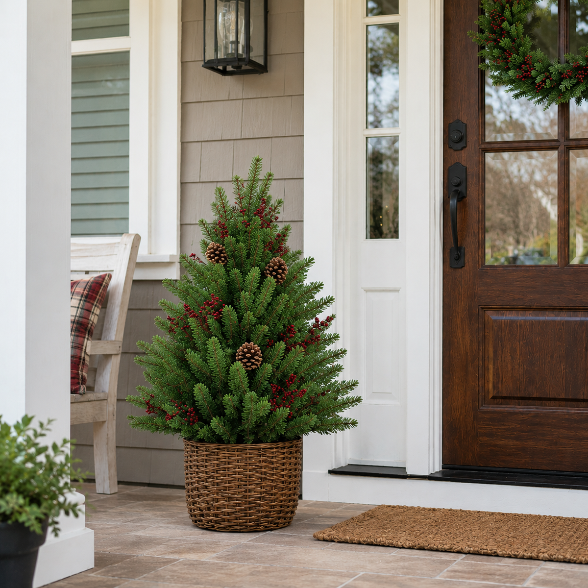 24-Inch Pre-Lit Christmas Tree with Woven Basket