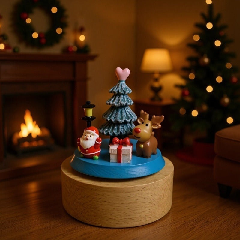 Christmas music box made of wood with winding mechanism