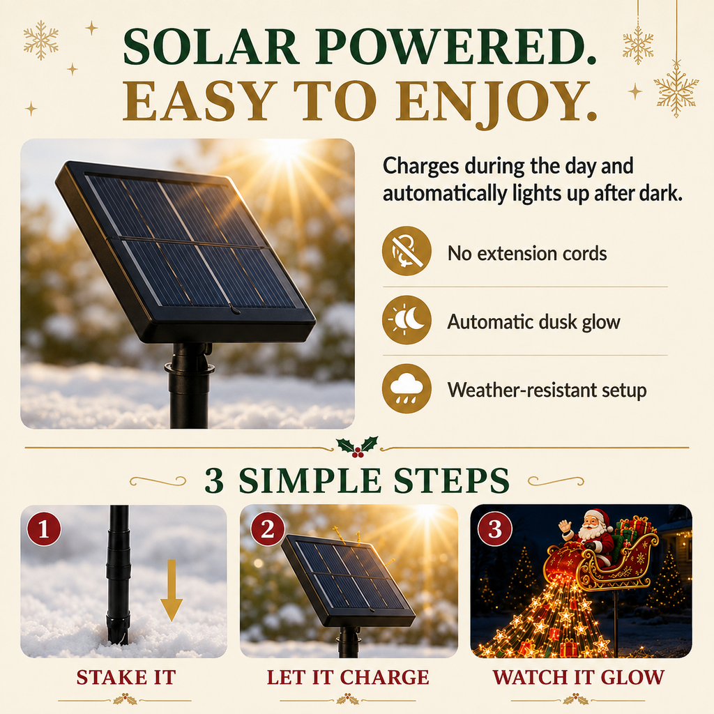 2026 New Santa’s Flying Sleigh Gift Cascade – Solar Christmas Garden Light