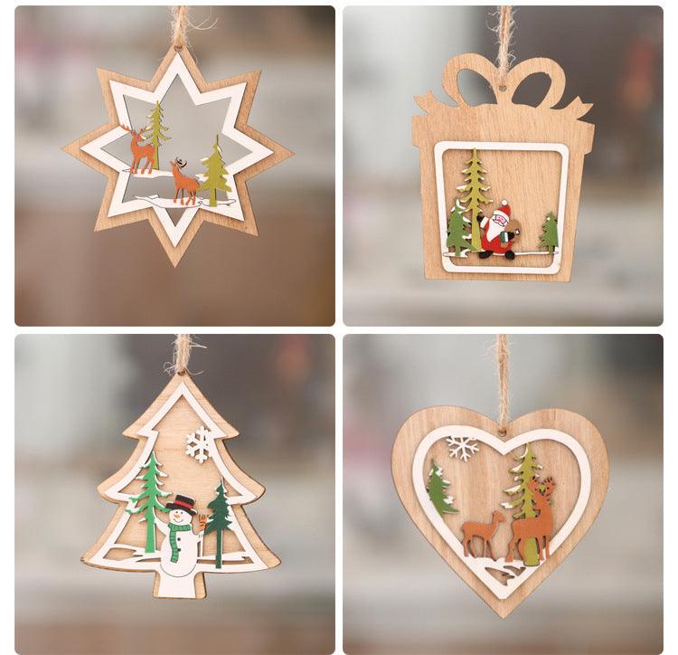Yeouu | Christmas tree small pendant wooden five-pointed star bell pendant gift Christmas decoration wooden