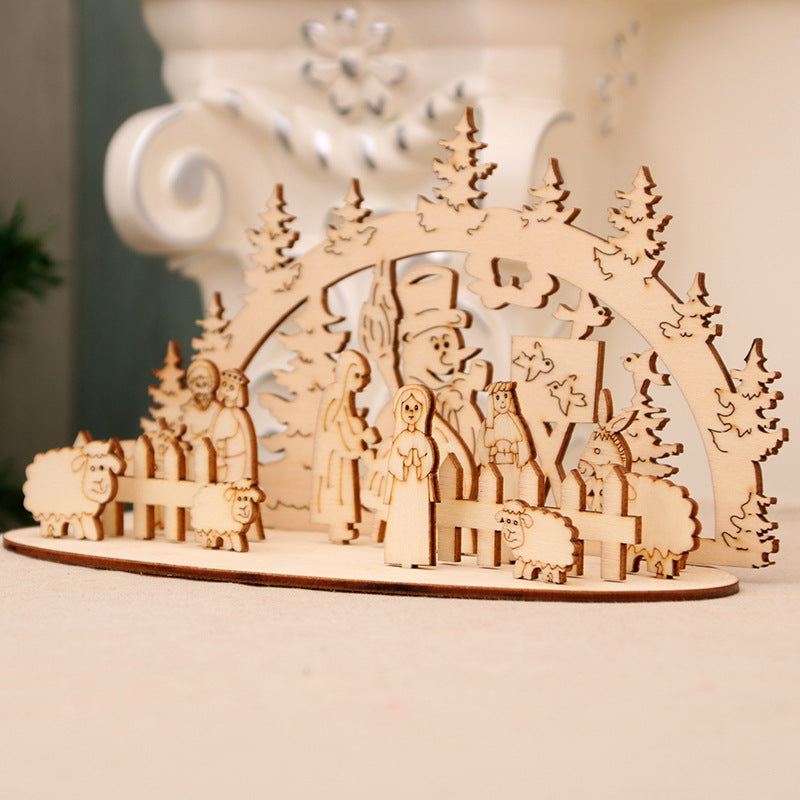 Decorative Wooden Christmas Scene Ornaments Yeouu