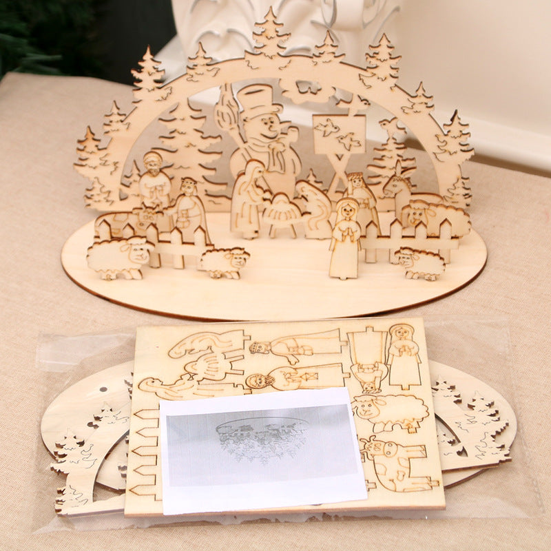 Decorative Wooden Christmas Scene Ornaments Yeouu