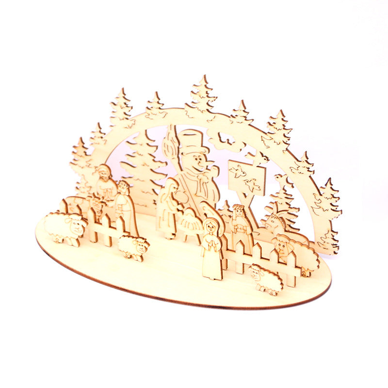 Decorative Wooden Christmas Scene Ornaments Yeouu