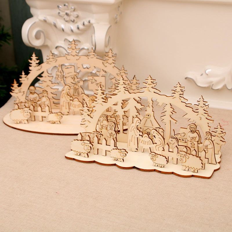 Decorative Wooden Christmas Scene Ornaments Yeouu