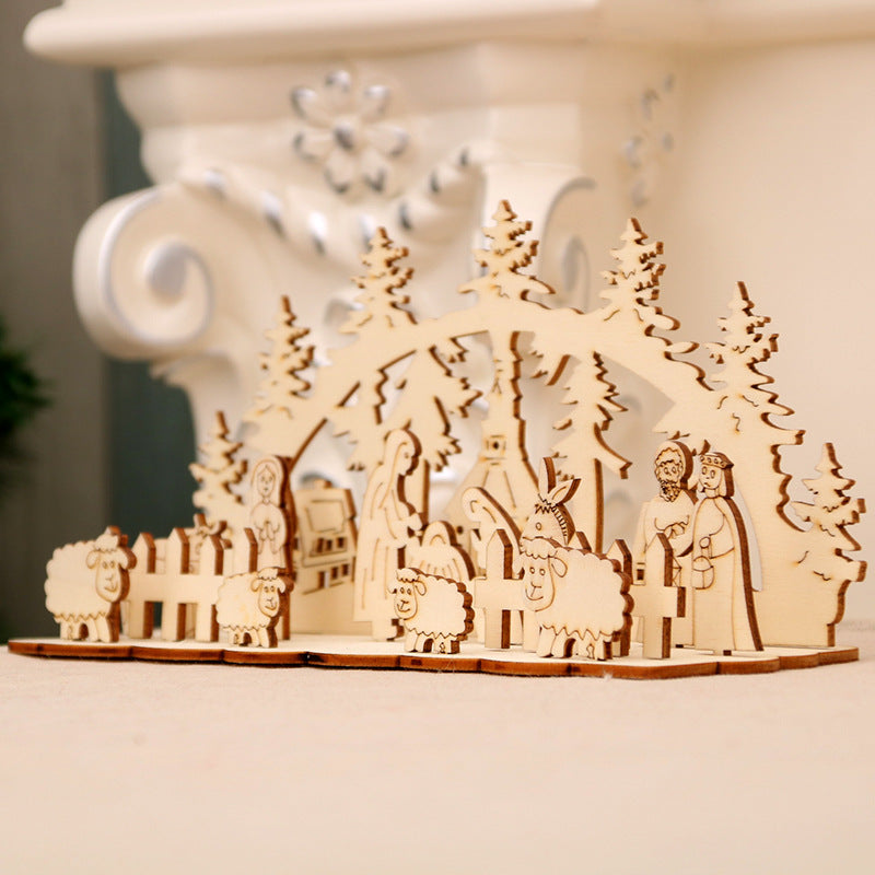Decorative Wooden Christmas Scene Ornaments Yeouu
