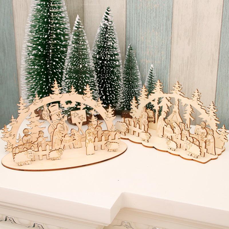 Decorative Wooden Christmas Scene Ornaments Yeouu