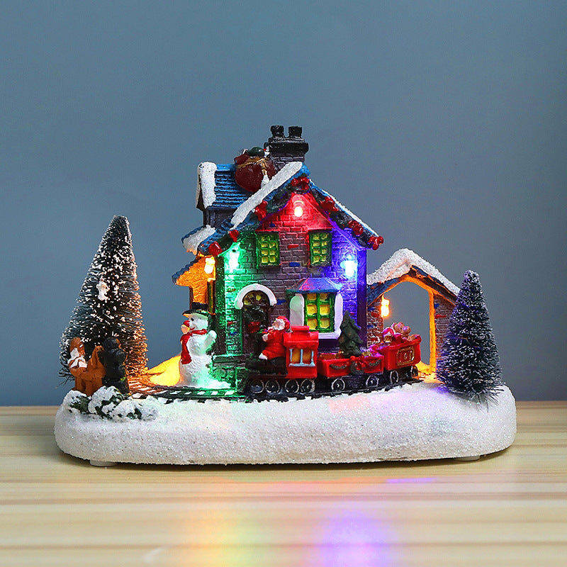 Illuminated LED Christmas house, resin