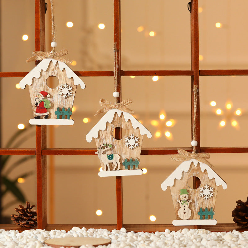 Decorative Wooden Christmas House Ornament Yeouu