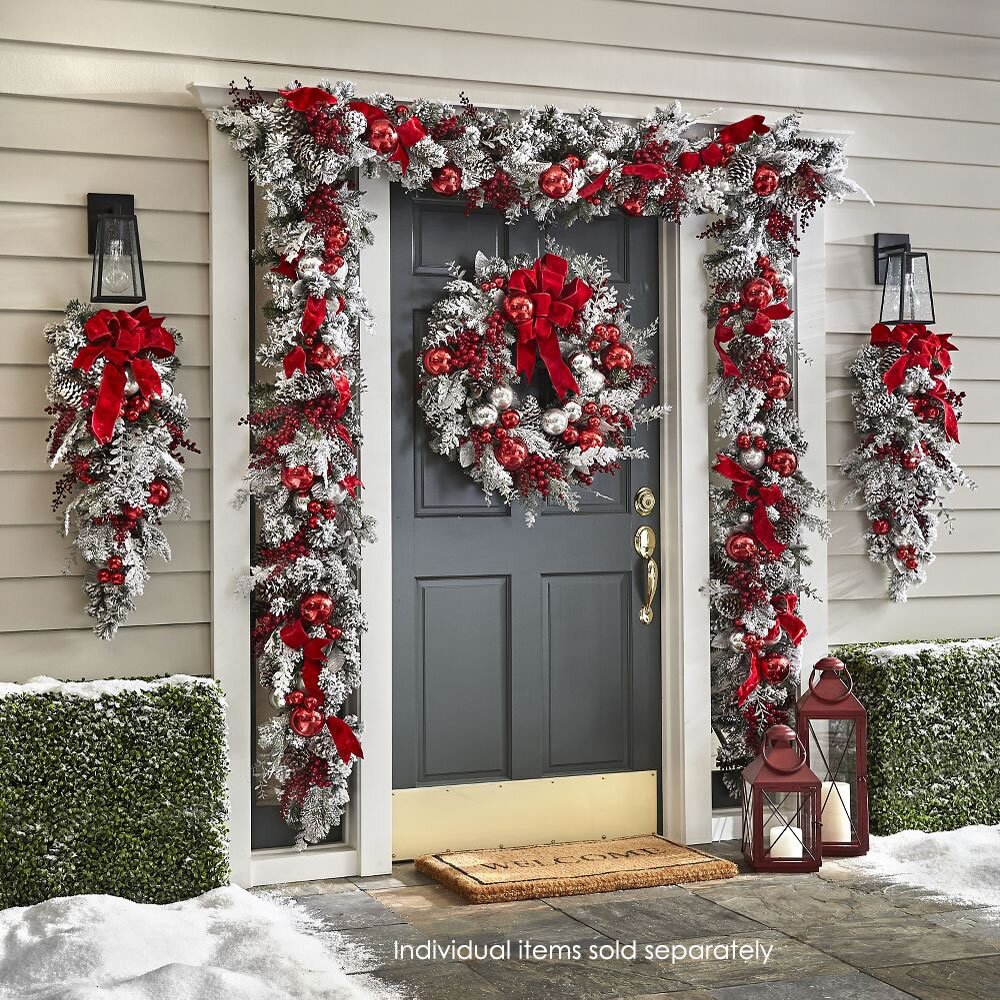 Yeouu | Cordless Prelit Holiday Trim | LED Lights, Auto-Timer & Premium Red/White Decor
