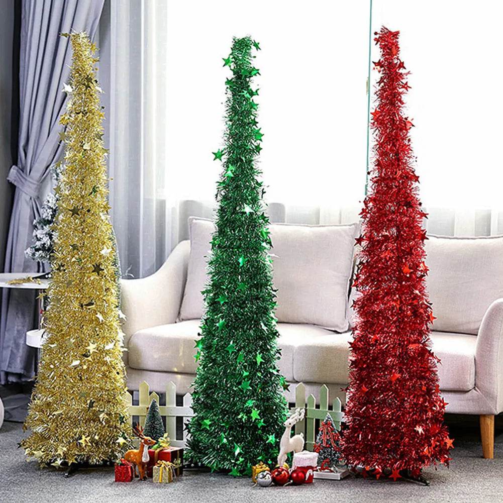 Yeouu | Artificial Tinsel Up Christmas Tree With Stand Gorgeous Collapsible Artificial Christmas Tree For Christmas Decorations