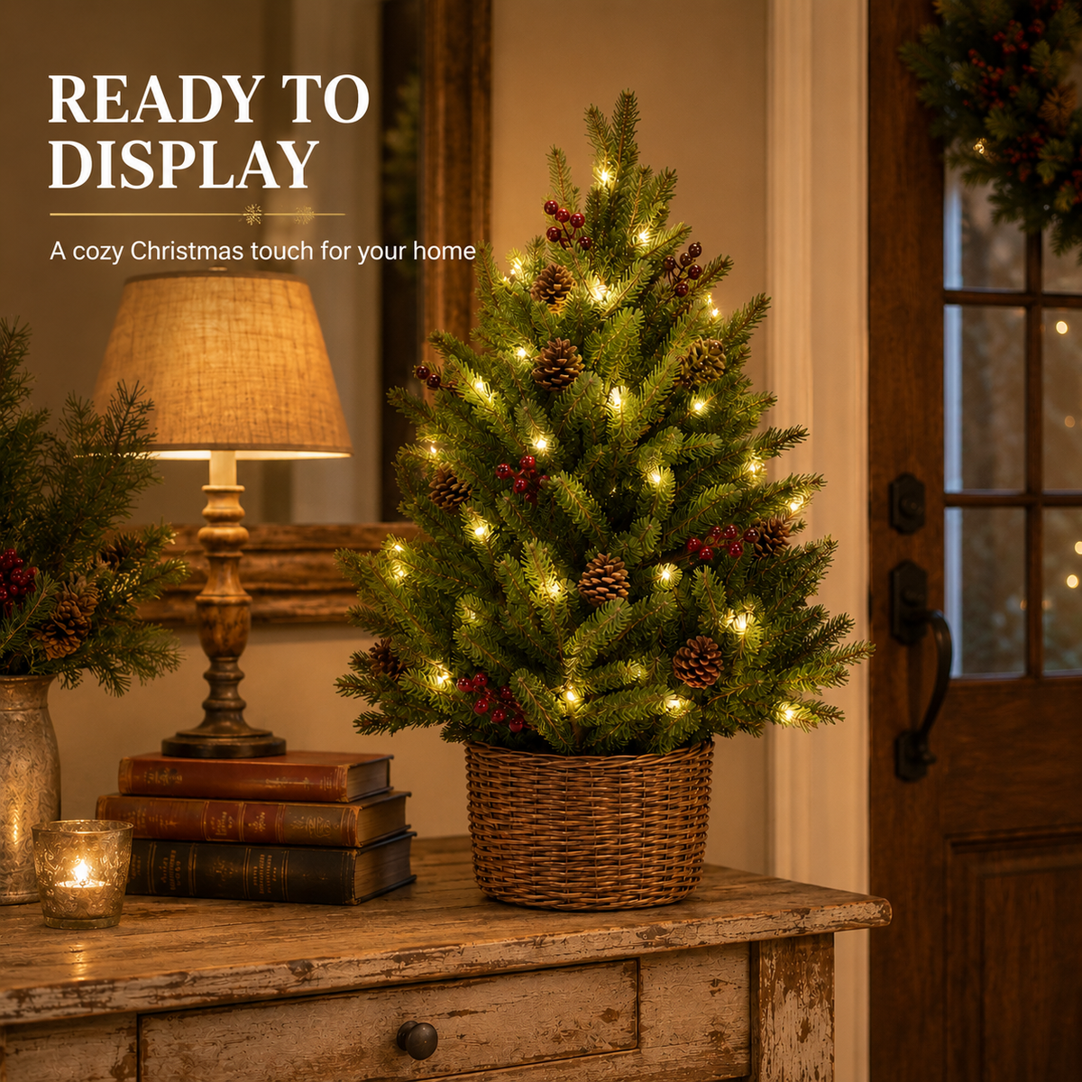 24-Inch Pre-Lit Christmas Tree with Woven Basket