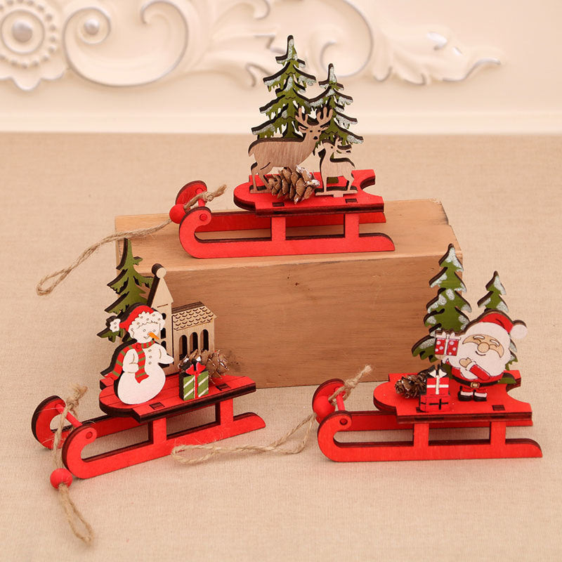 Wooden Santa Sleigh Decoration Yeouu