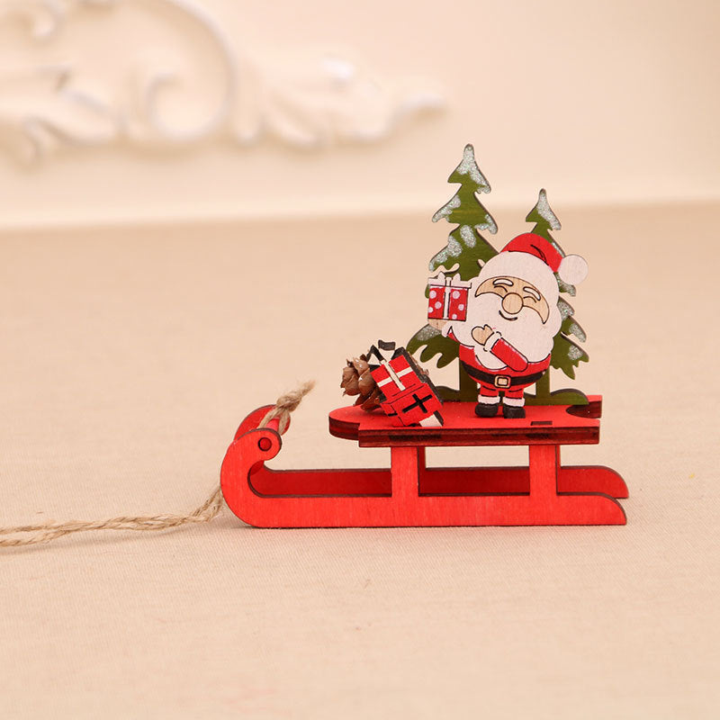 Wooden Santa Sleigh Decoration Yeouu