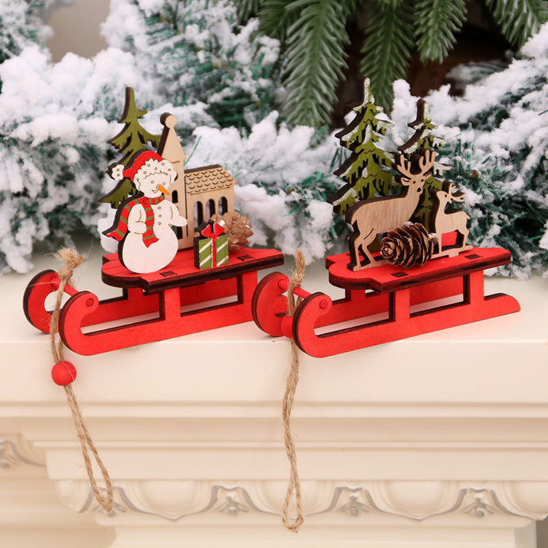 Wooden Santa Sleigh Decoration Yeouu