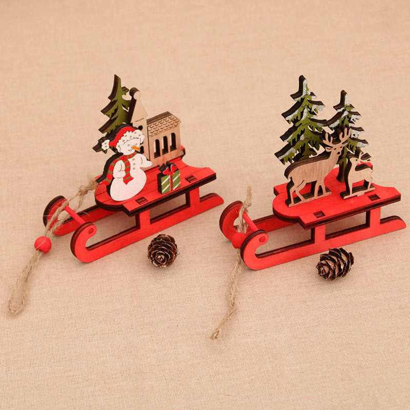 Wooden Santa Sleigh Decoration Yeouu