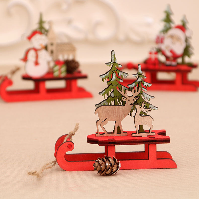 Wooden Santa Sleigh Decoration Yeouu