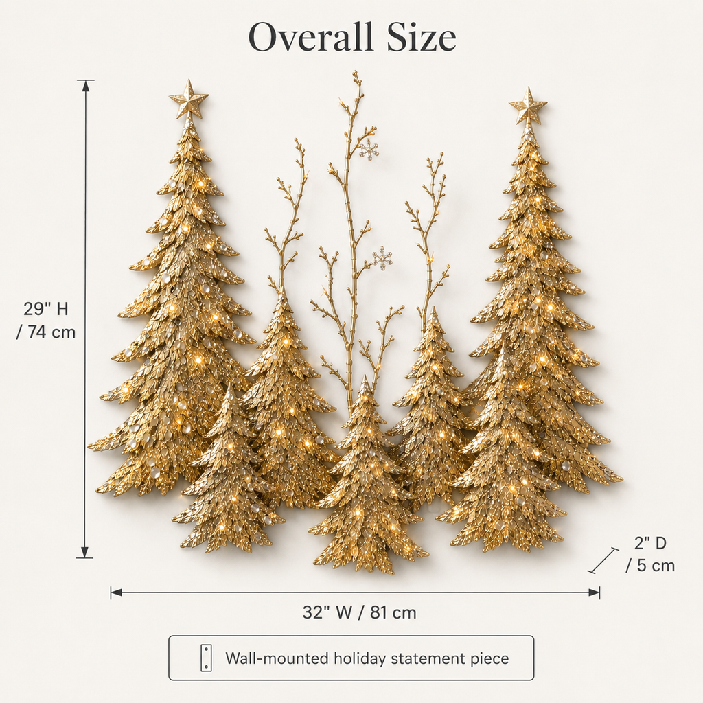 Golden Christmas Forest Illuminated Wall Sculpture