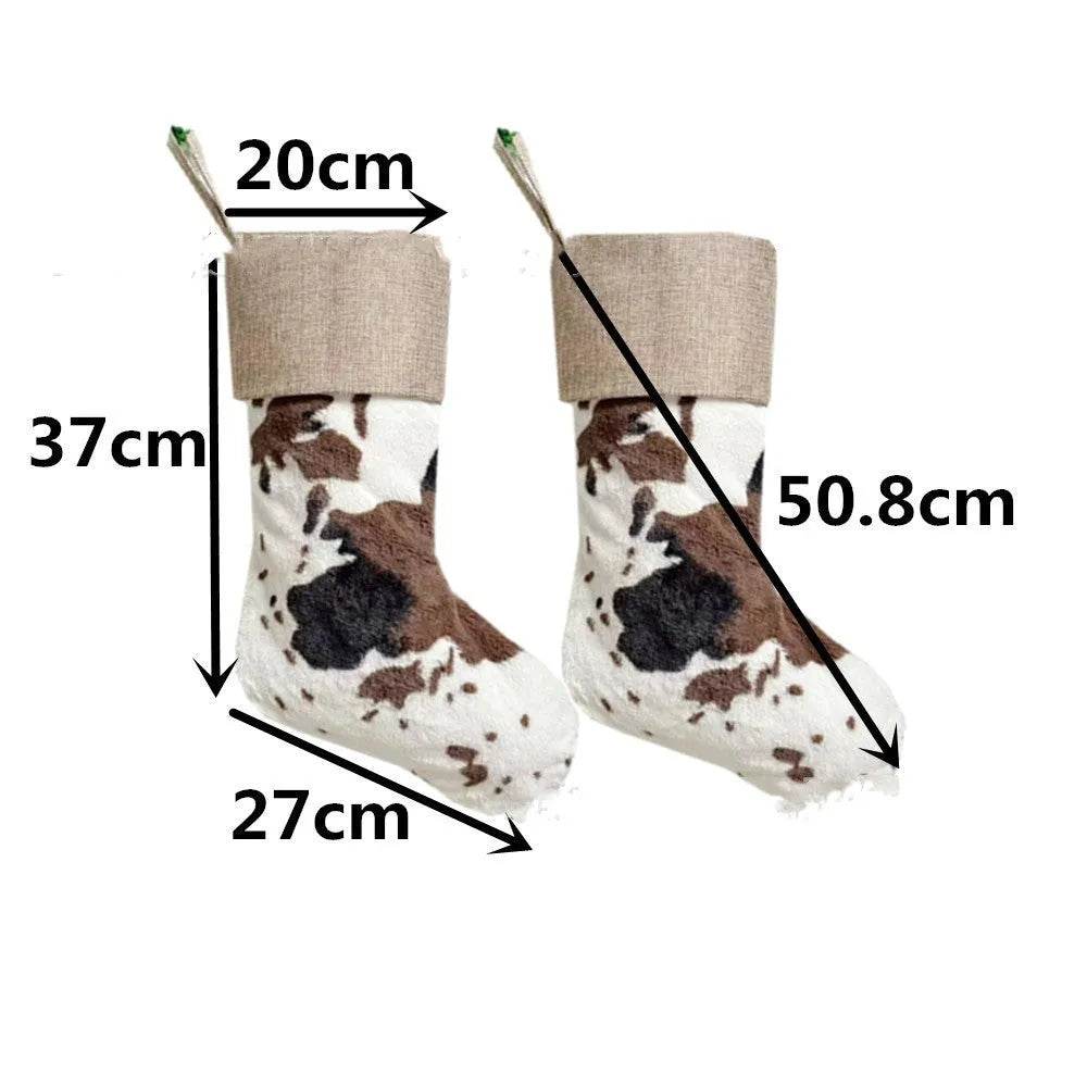 Yeouu | 20-inch Plush Christmas Stockings Cows Pattern Gift Bag