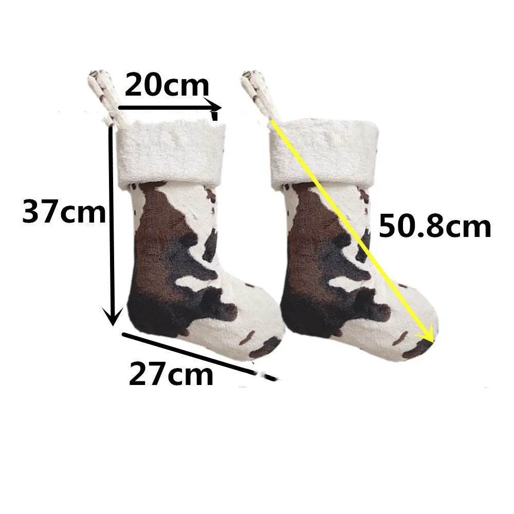 Yeouu | 20-inch Plush Christmas Stockings Cows Pattern Gift Bag
