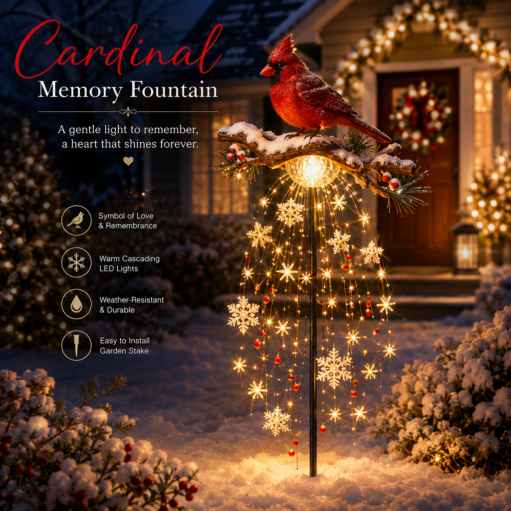 🌲✨ Cardinal Memory Fountain ✨– Lighted Christmas Remembrance Garden Decor❄️