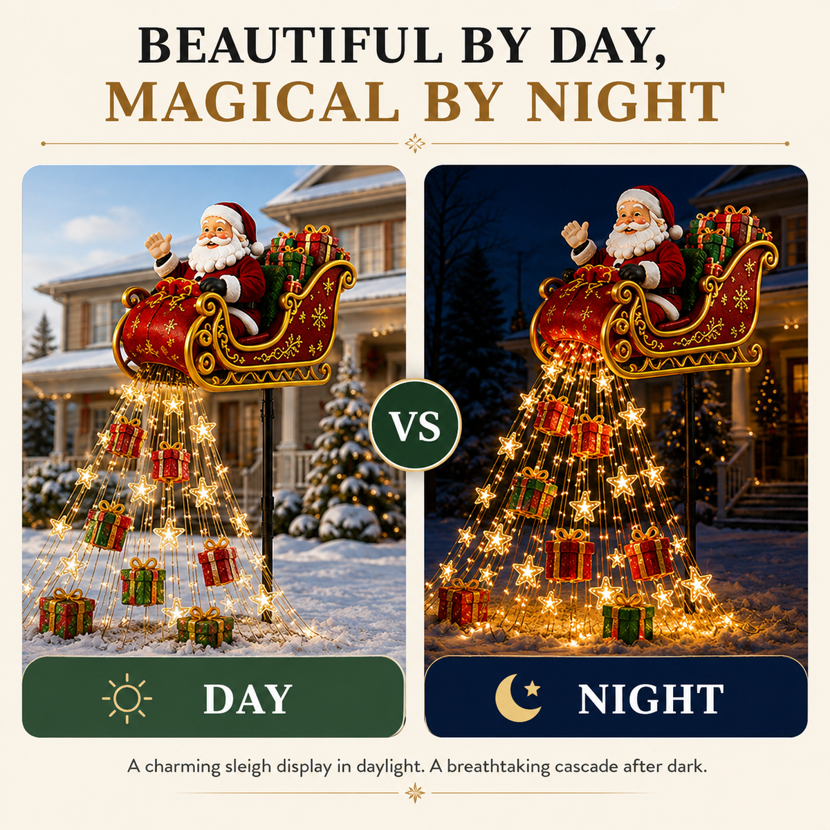 2026 New Santa’s Flying Sleigh Gift Cascade – Solar Christmas Garden Light