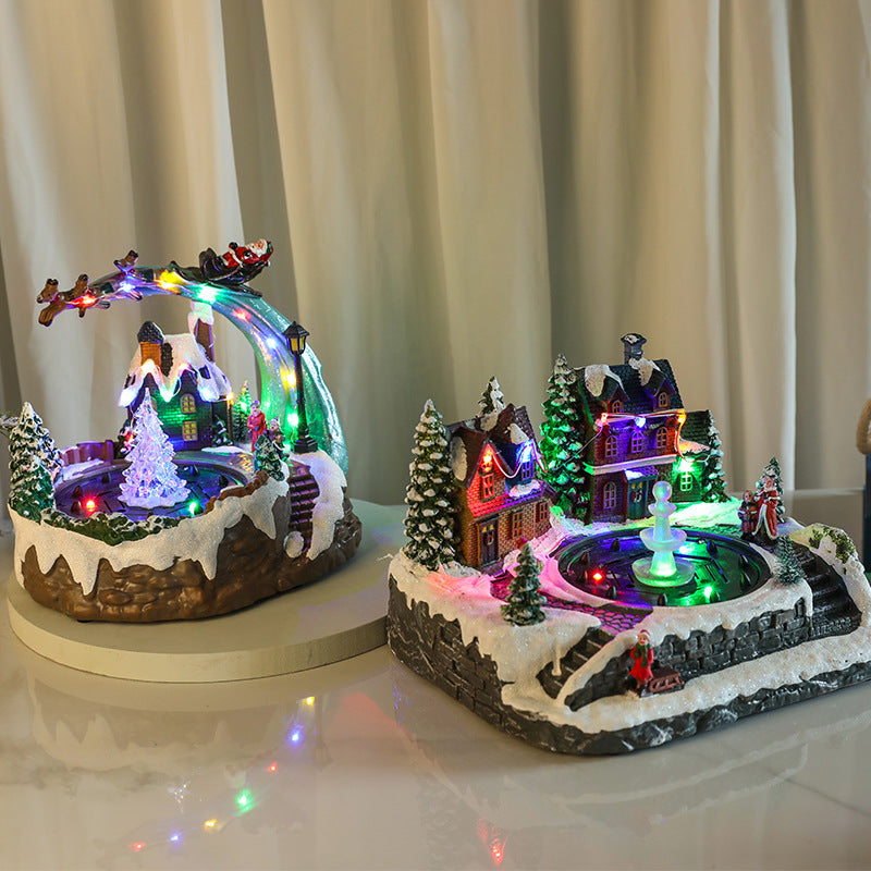 Illuminated music box with water fountain