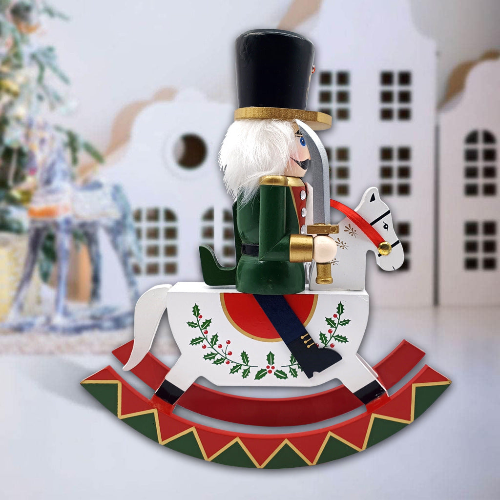 Traditional wooden nutcracker on rocking horse, 26 cm