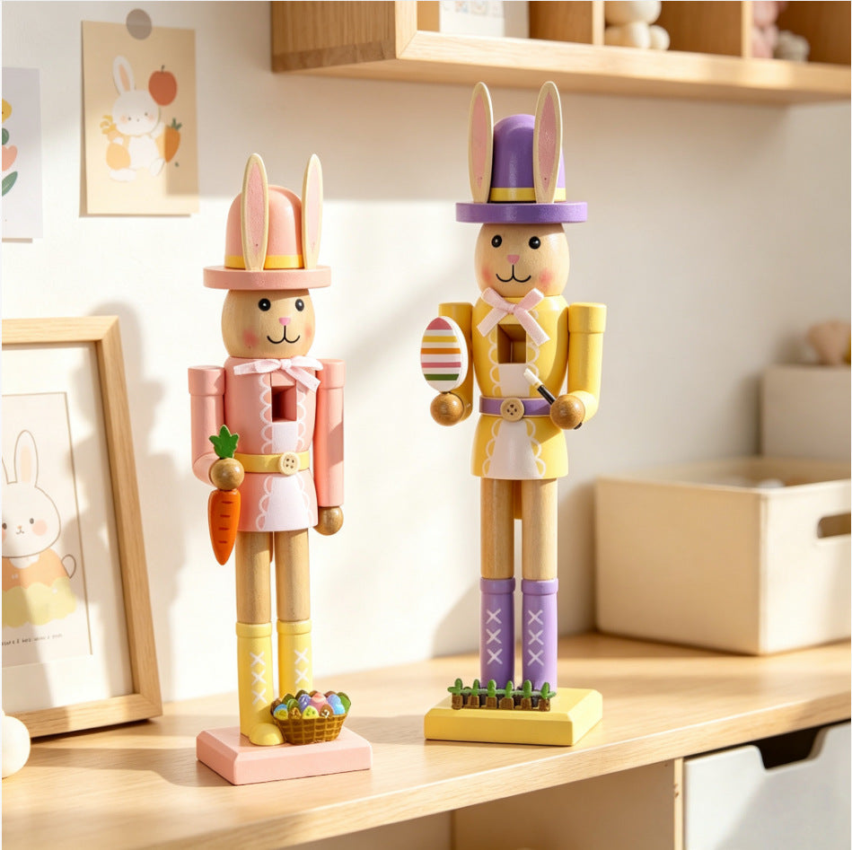 Decorative nutcracker bunny figure, multi-colored painted