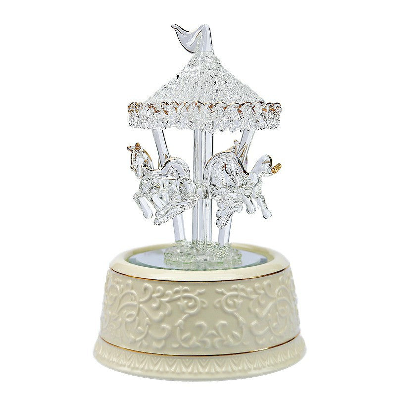 Crystal music box with carousel design