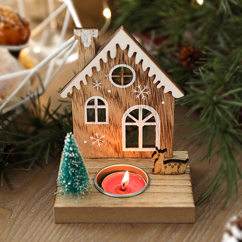 Decorative wooden Christmas candle holder, 12 cm