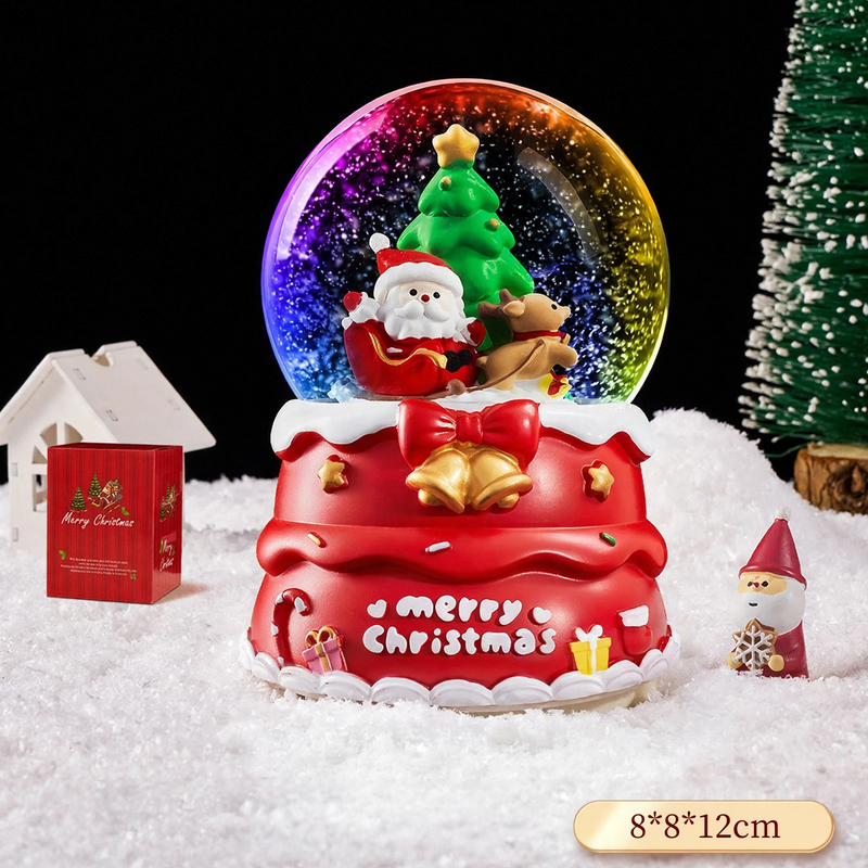 Christmas snow globe with music box and carriage design