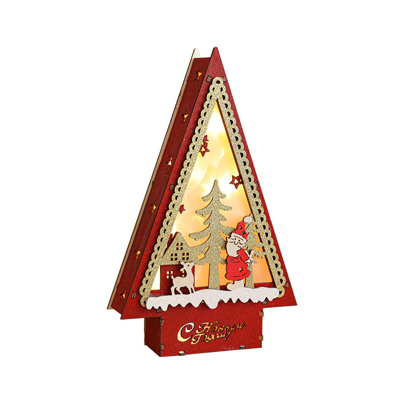 Decorative wooden Christmas house and tree ornament