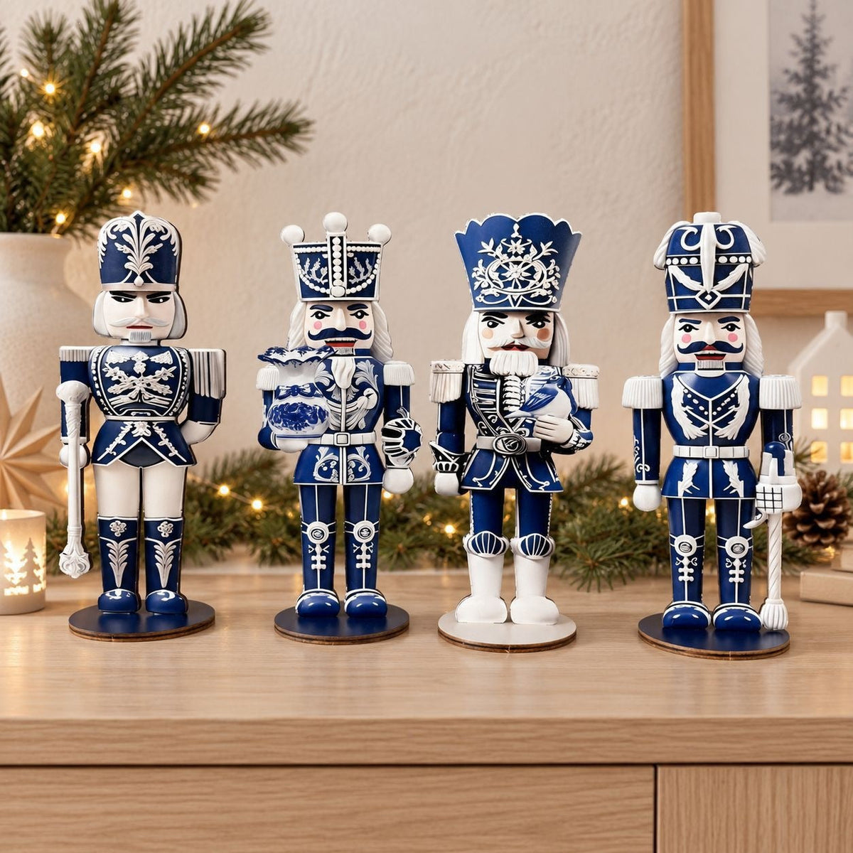 4-piece set nutcracker soldiers, gingerbread design, 2D print