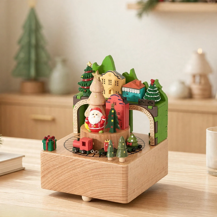 Decorative wooden Christmas music box