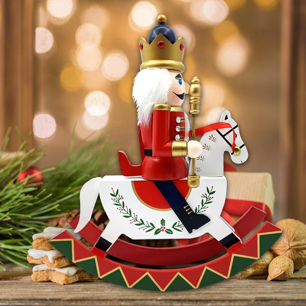 Traditional wooden nutcracker on rocking horse, 26 cm