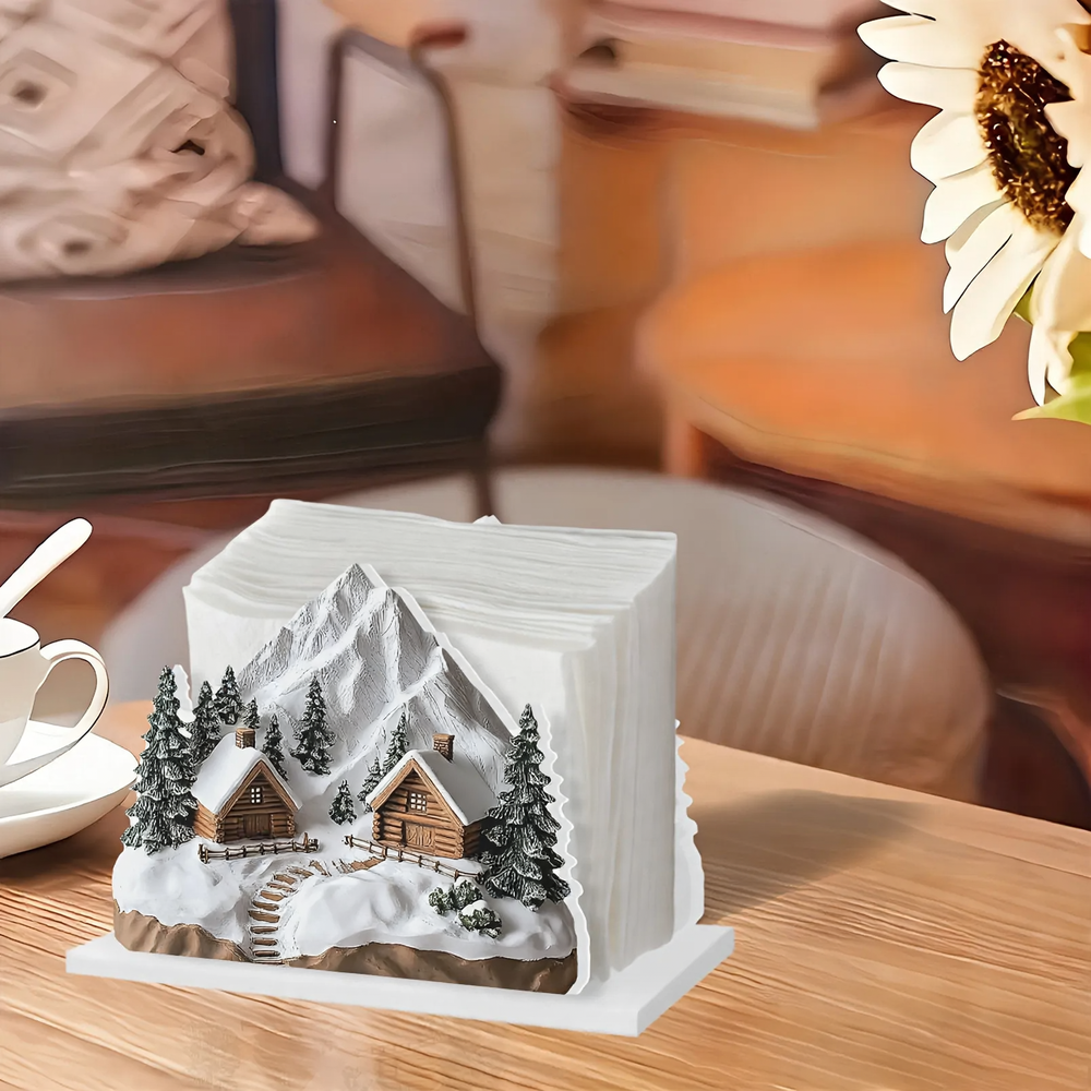 Decorative napkin holder in cabin winter design