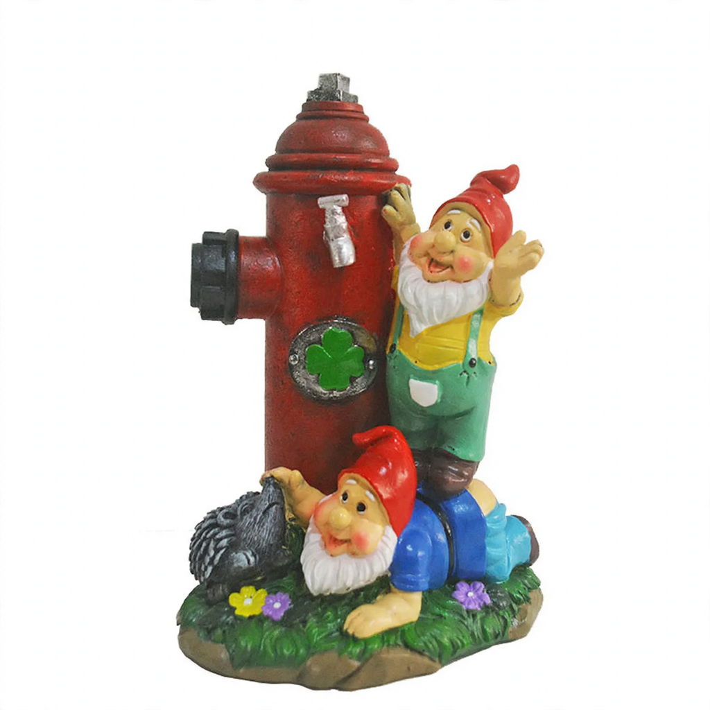 Gnome figure with red hat and hydrant motif