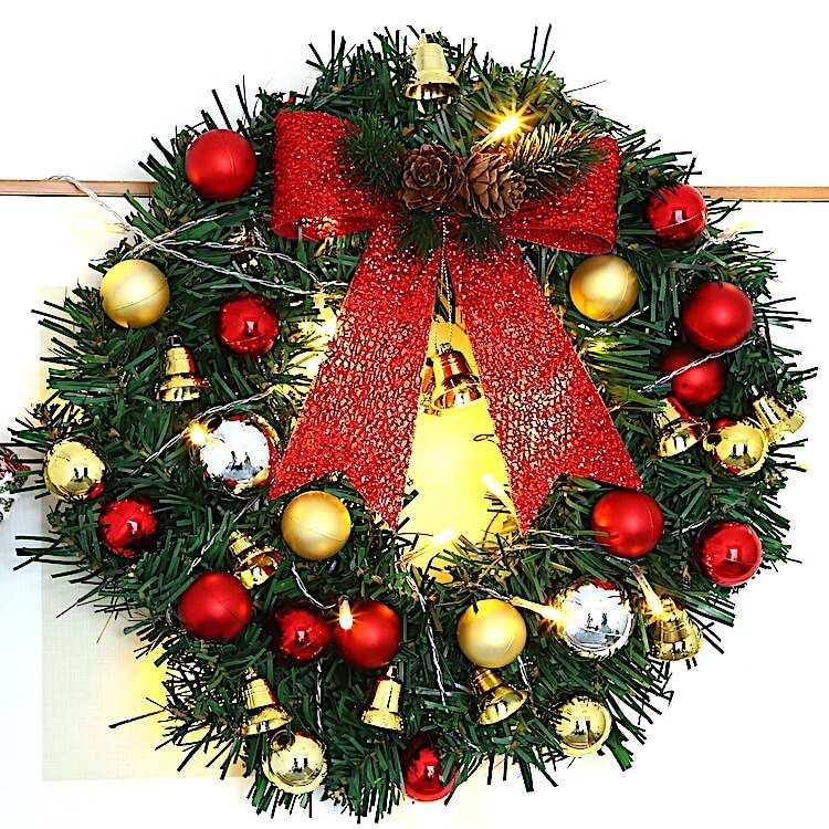 Yeouu | Christmas Wreath Branches Bells Christmas Lights String Decoration Lights