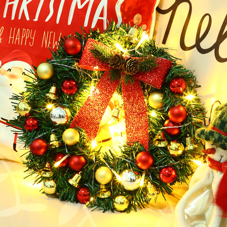 Yeouu | Christmas Wreath Branches Bells Christmas Lights String Decoration Lights