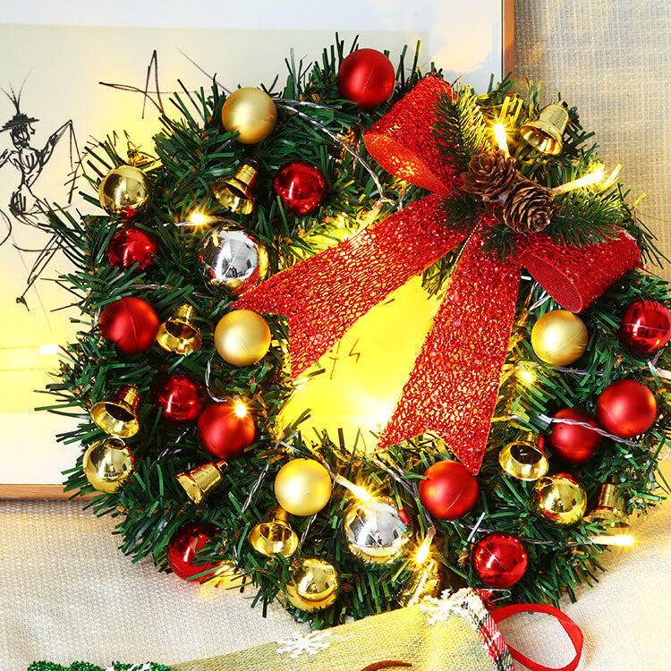 Yeouu | Christmas Wreath Branches Bells Christmas Lights String Decoration Lights