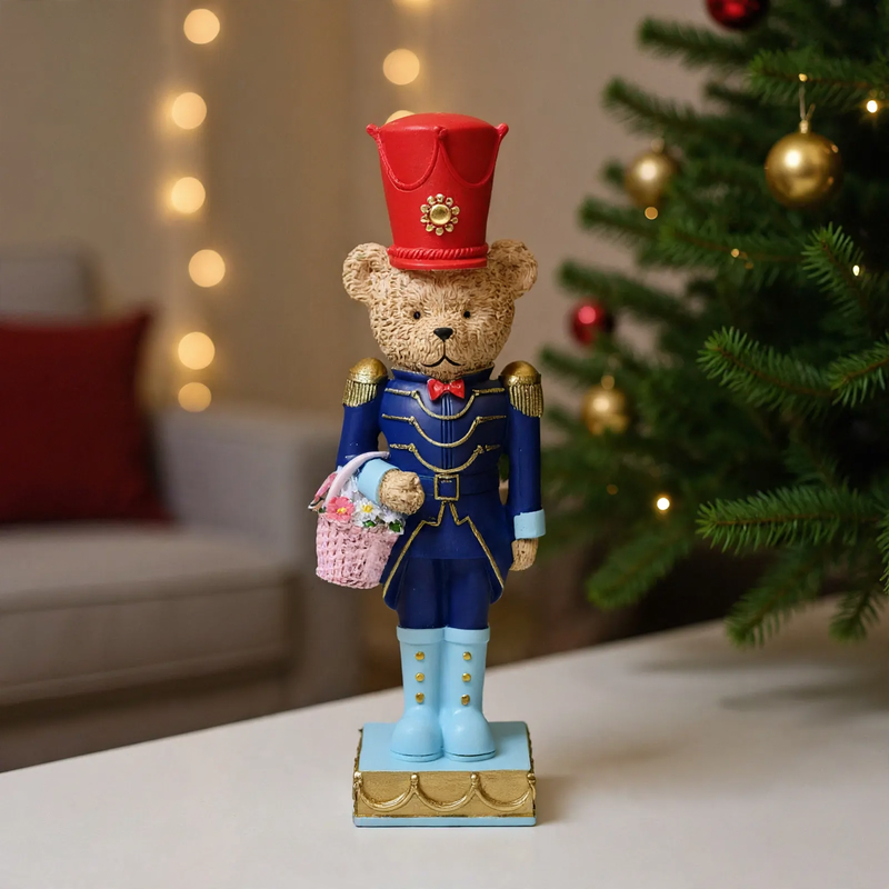 Decorative nutcracker figure with bear, synthetic resin
