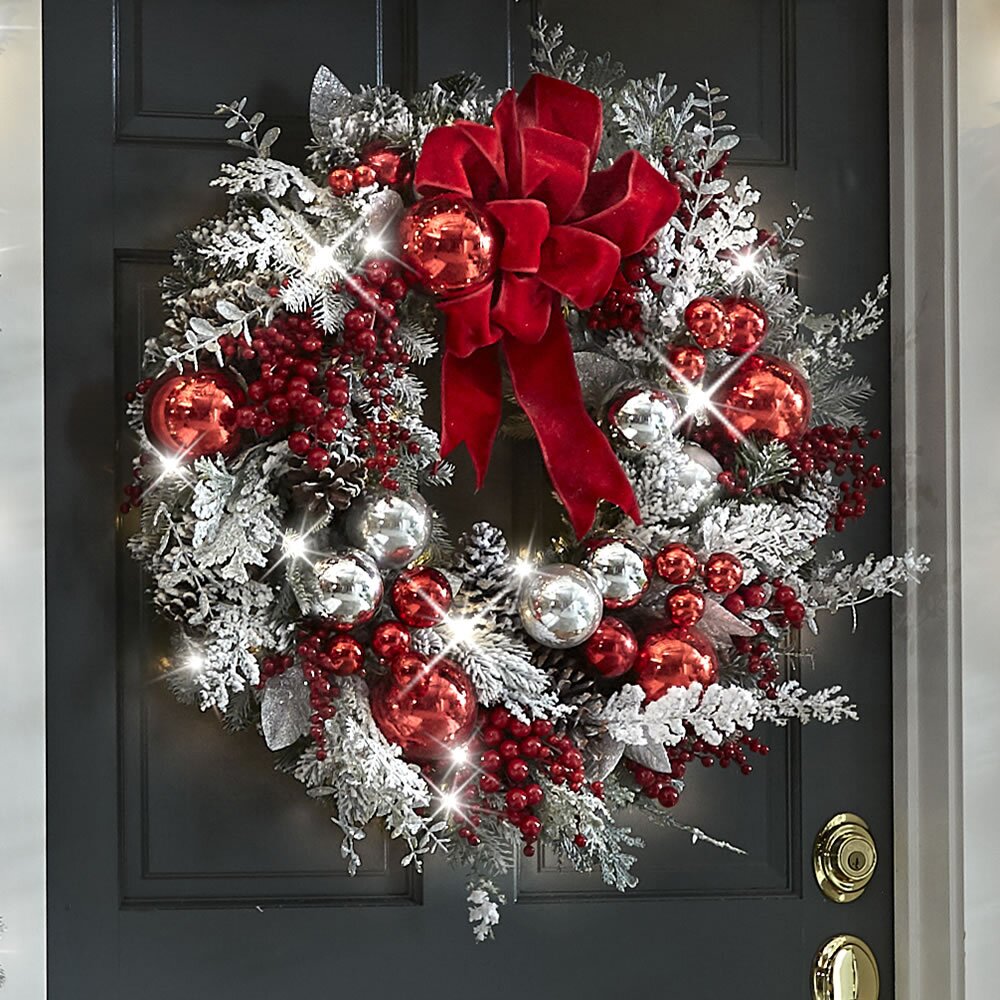 Yeouu | Cordless Prelit Holiday Trim | LED Lights, Auto-Timer & Premium Red/White Decor